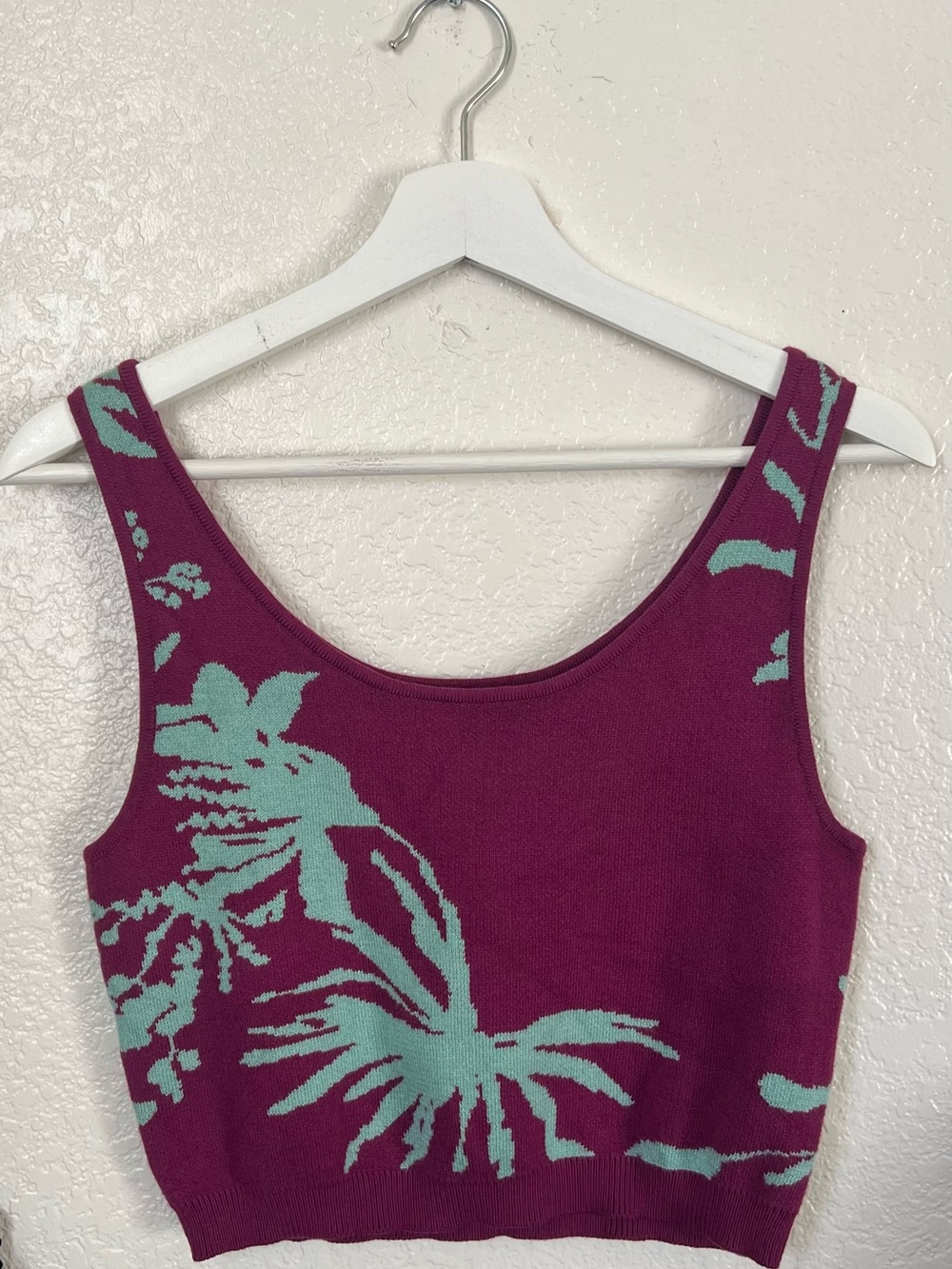 Sleeveless Knit Tank Top in Berry with Mint Floral